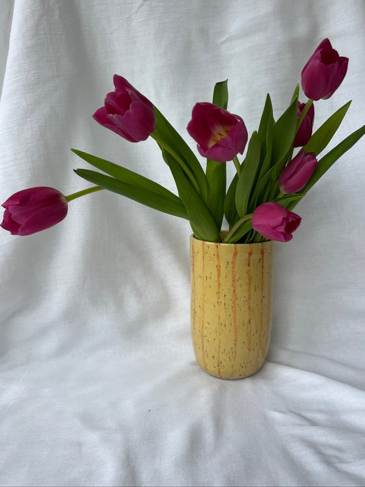 Speckled yellow and orange striped vase