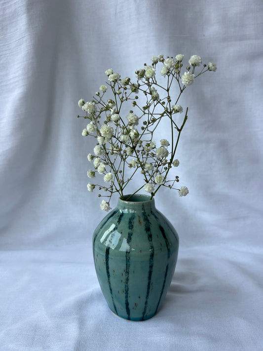 Speckled blue striped bud vase